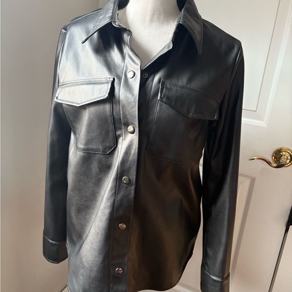 BB Dakota Steve Madden  Black Faux Leather Shirt Jacket
